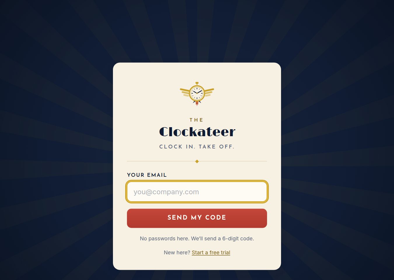The sign-in page. Enter your email and press Send my code.