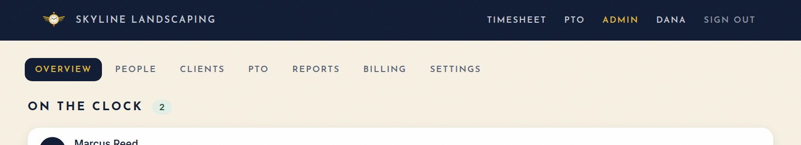 The top bar and the admin tabs.